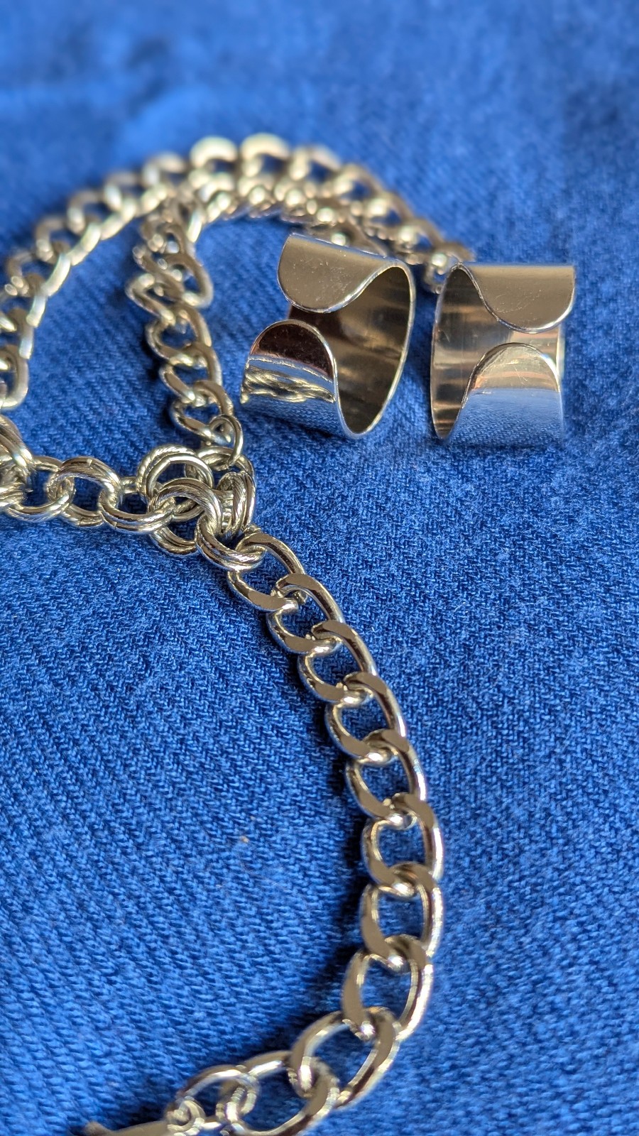Silver Tone Hand Chain Bracelet Double Ring Slave Bracelet Adjustable Gothic