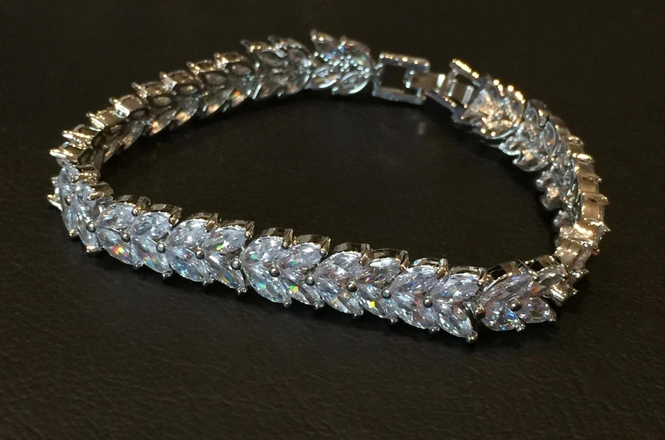 18K Platinum Plated Tennis Bracelet Simulated Diamond Bridal Jewelry Gift