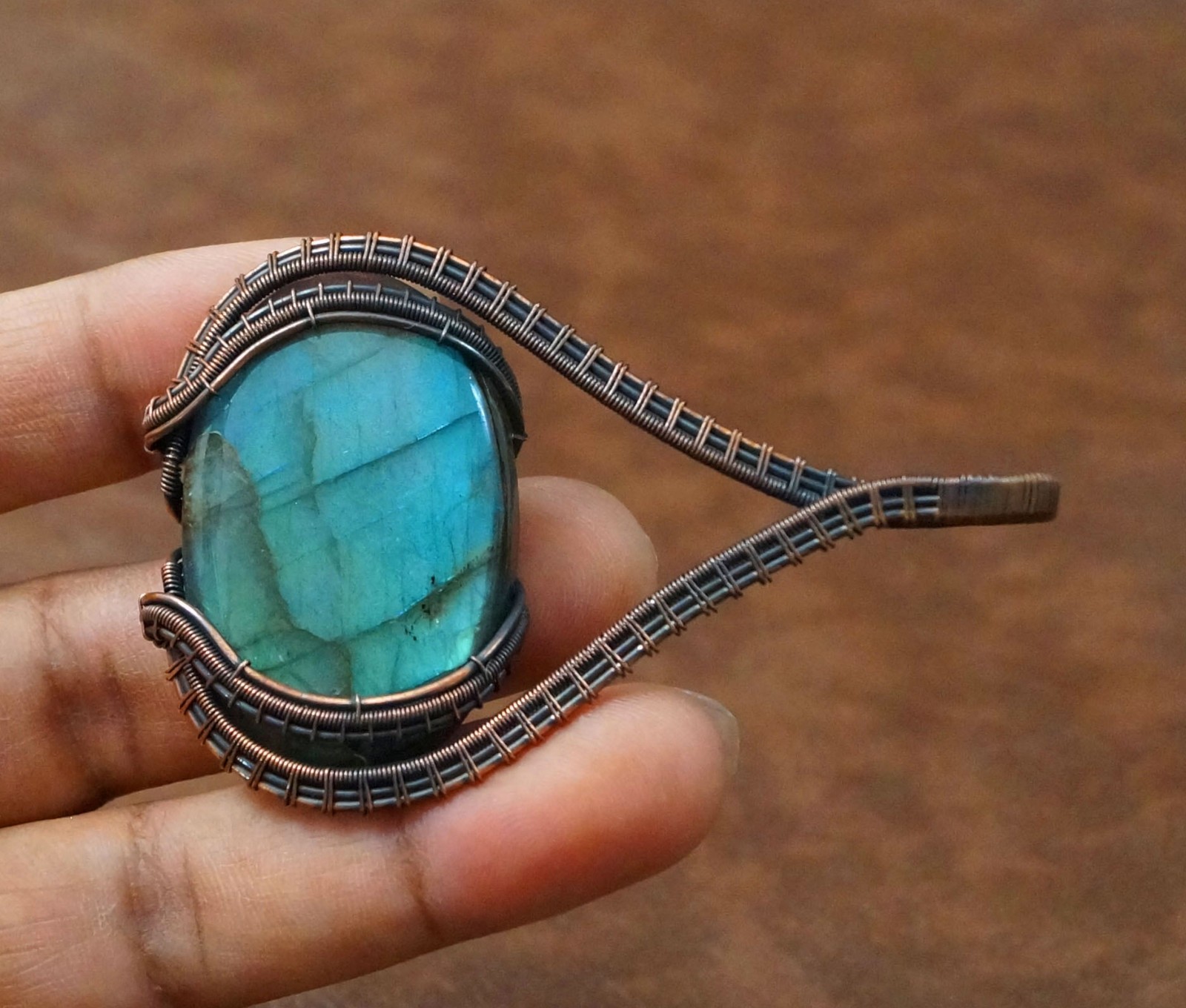 Blue flash Labradorite Copper Pendant Natural Gemstone Handmade Jewelry (PD-33