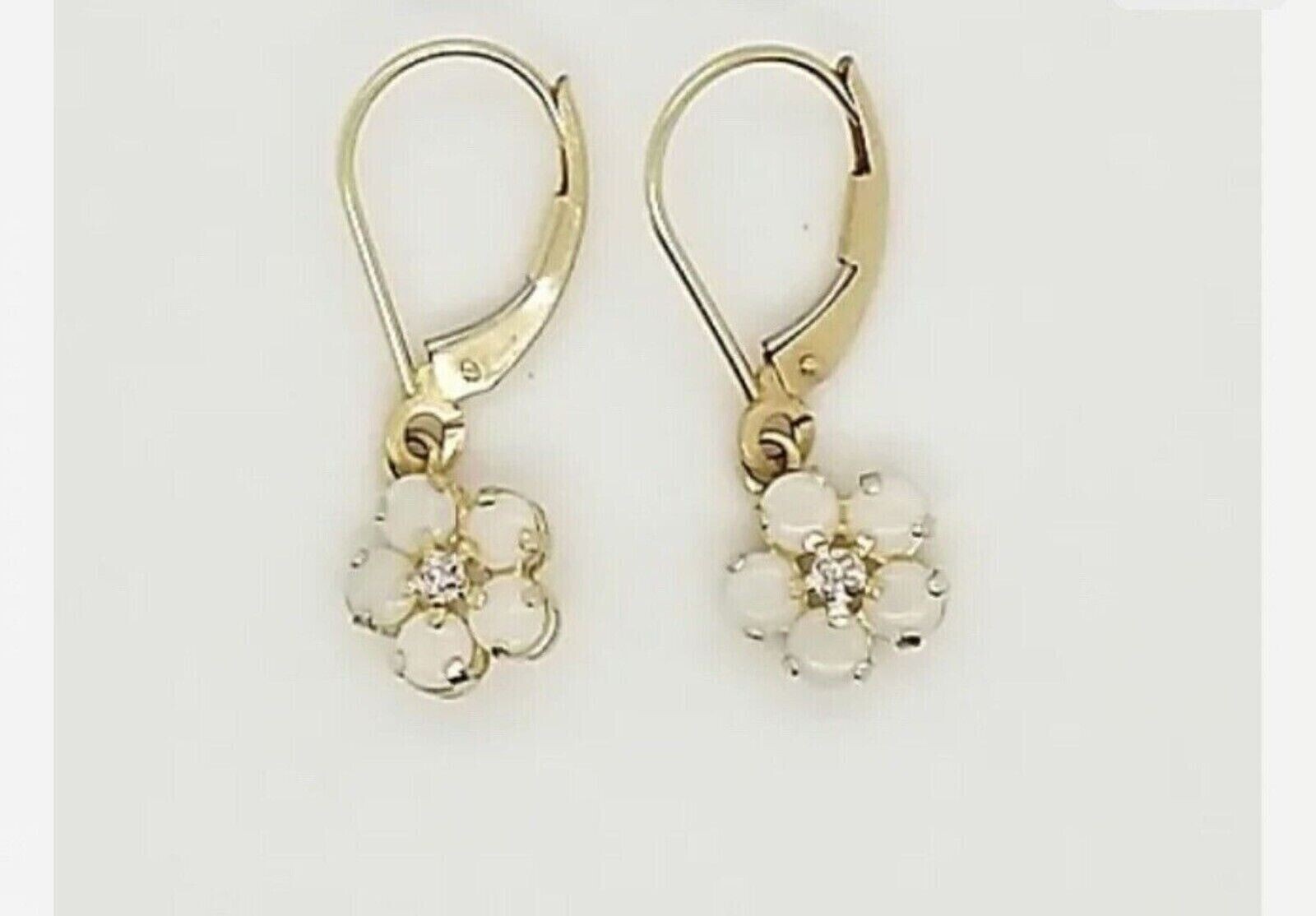 14K Yellow Gold Plated Opal & Simulated Diamond Flower Drop Dangle Earrings