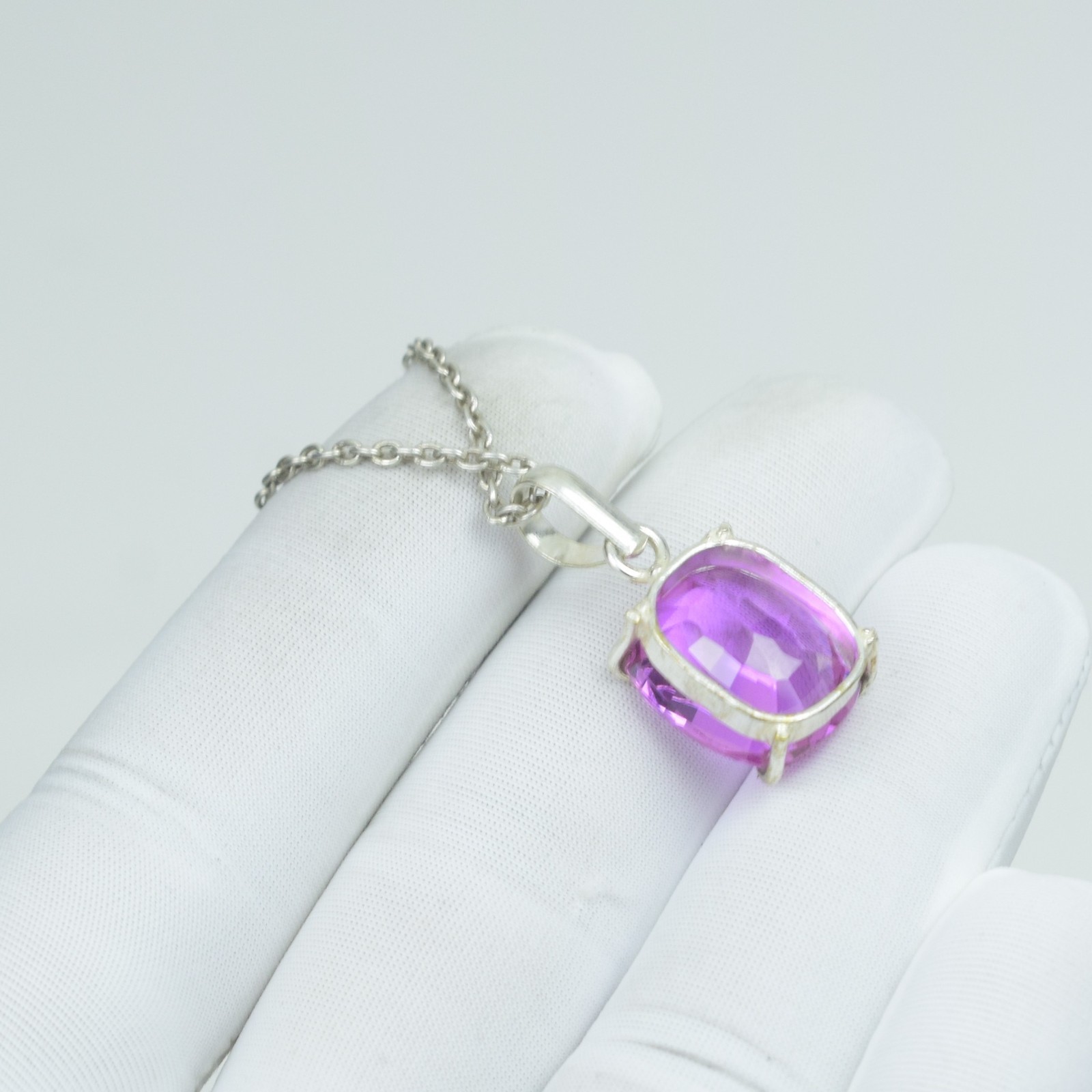 Cushion Cut Pink Sapphire Necklace Jewelry, Solid 925 Sterling Silver Sapphire,