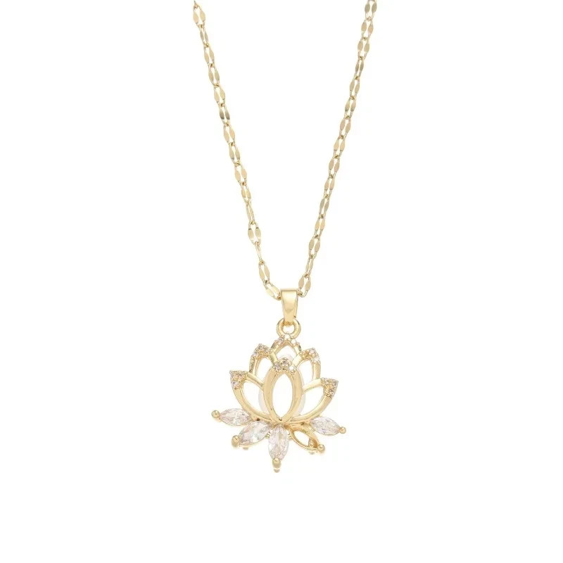 Women’s Fashion Jewelry Cubic Zircon Gold Lotus Flower Pendant Necklace Gift USA