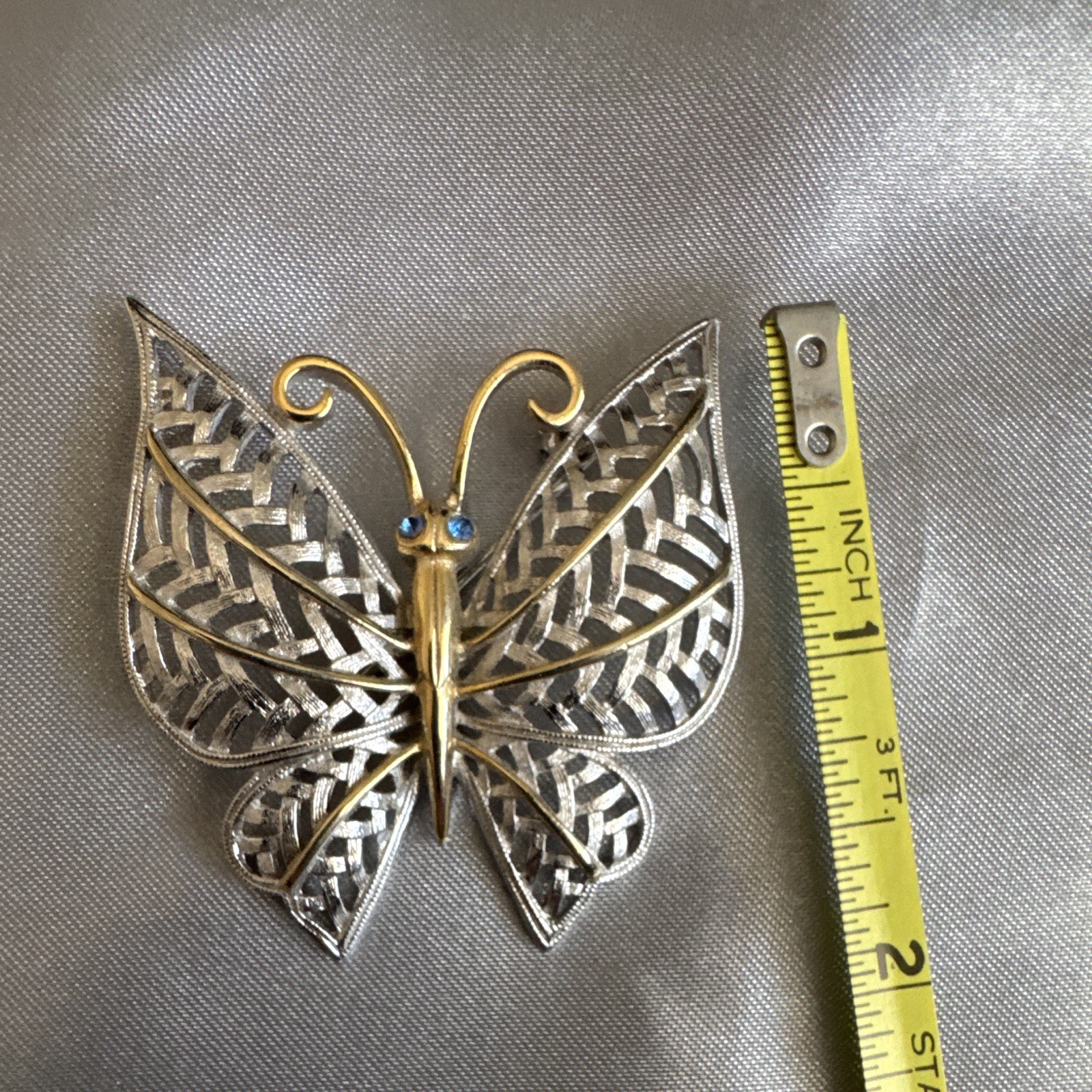 Silver & Gold Tone Metal Butterfly Brooch Pin, 2 in, Animals & Insects Theme