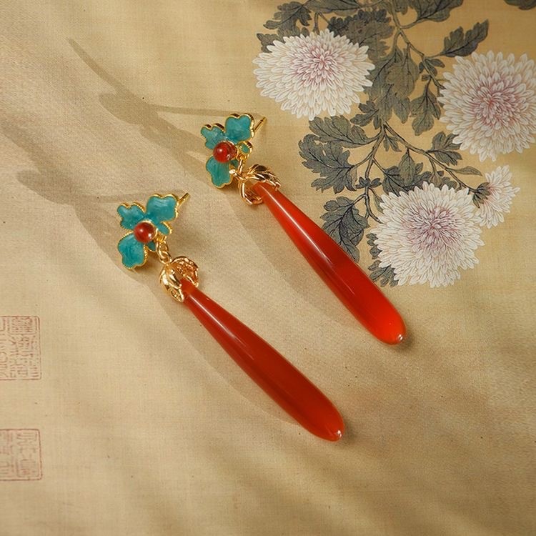 Chinese Style Long Teardrop Earrings New Chinese Hanfu Qipao Stud