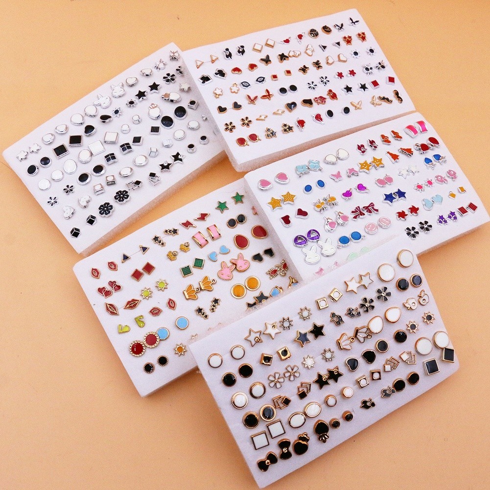 36 Pairs Mixed Color Flower Cartoon Enamel Stud Earrings Set Plastic Resin