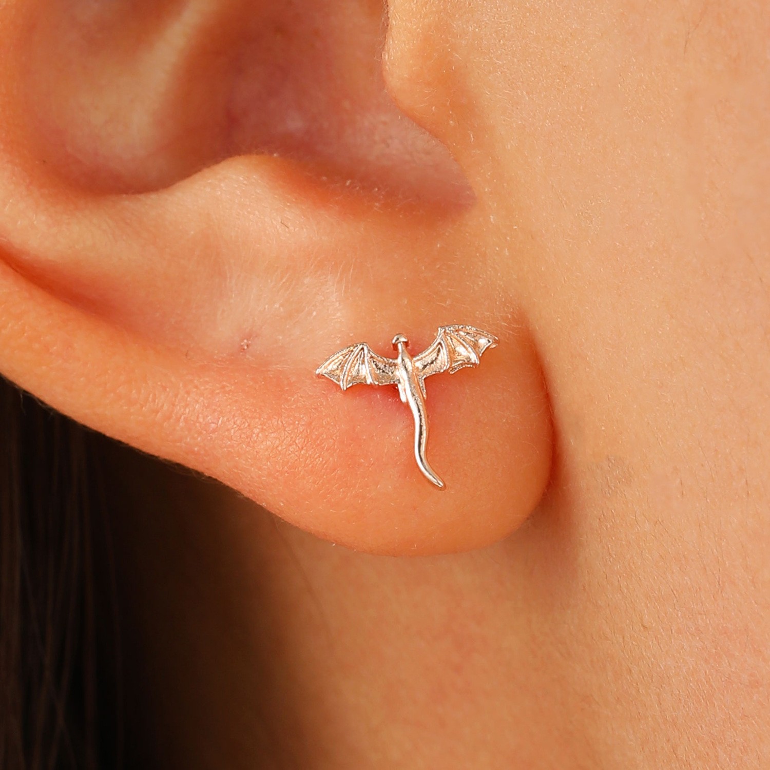 14K White Gold Plated Dragon Wing Stud Earrings – Gothic Fantasy Jewelry