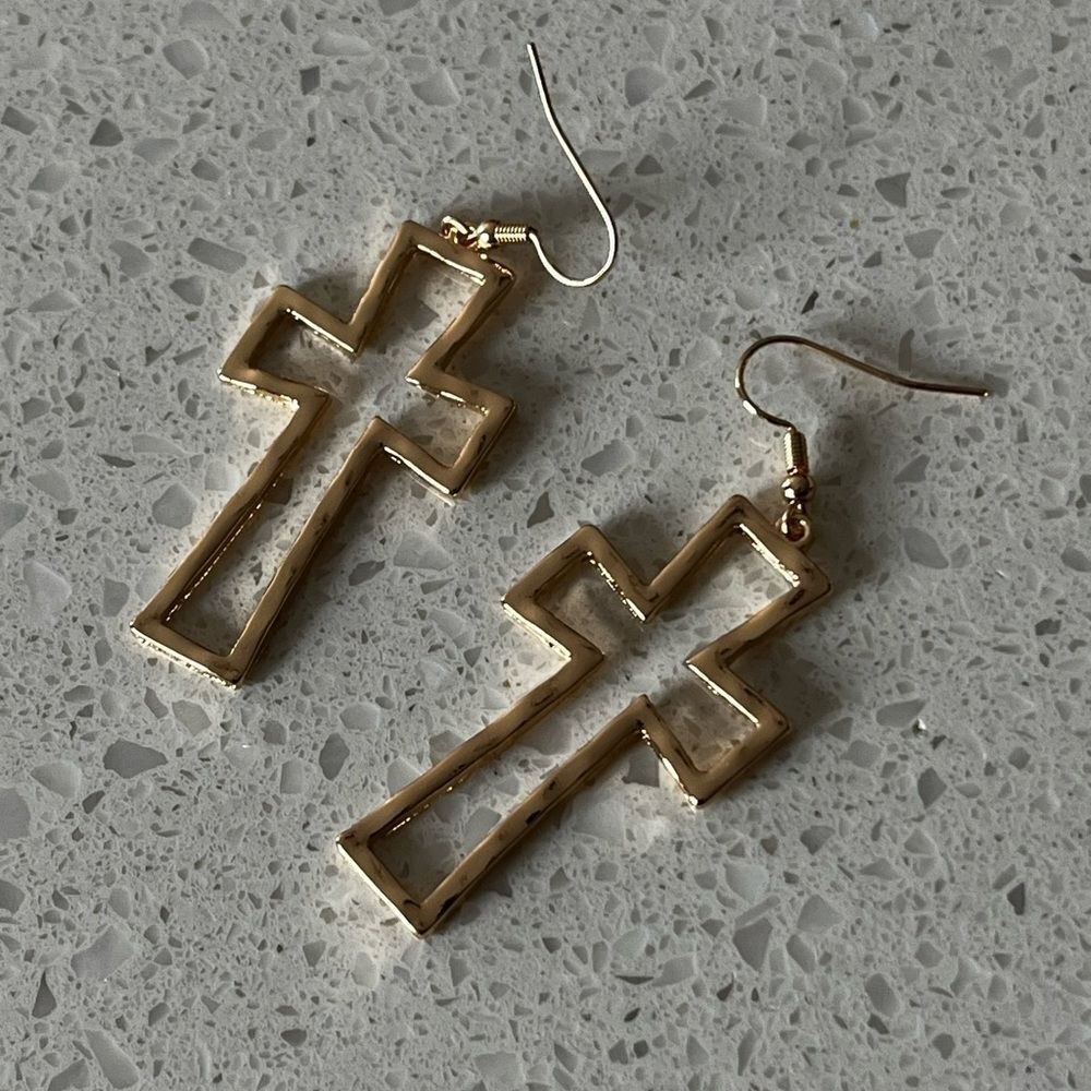Hollow Out Cross Drop Zinc Alloy Earrings