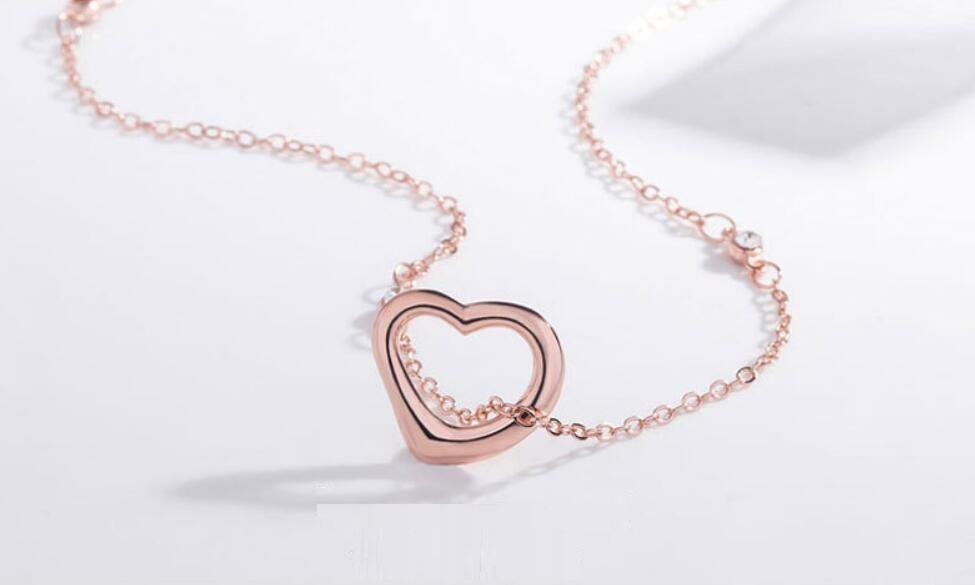 Rose Gold Titanium Adorable Sweety Simple Love Heart Pendant Chain Necklace