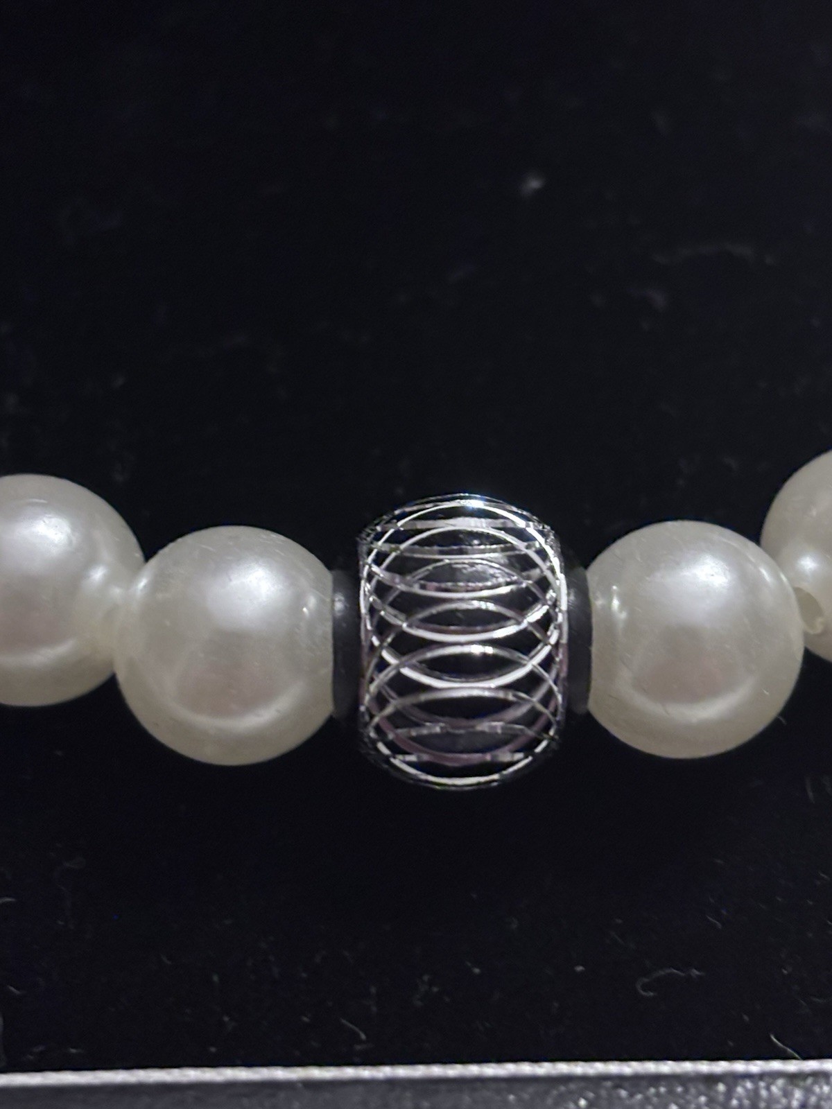 Costume Faux Pearl Necklace with Silver Tone Slide