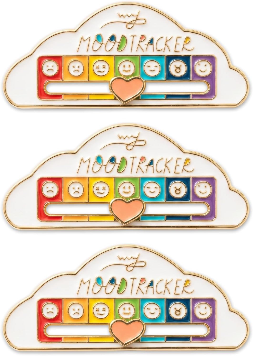 Social Battery Slider Pins (3PCS), Funny Interactive Mood Cloud Enamel Brooch Se