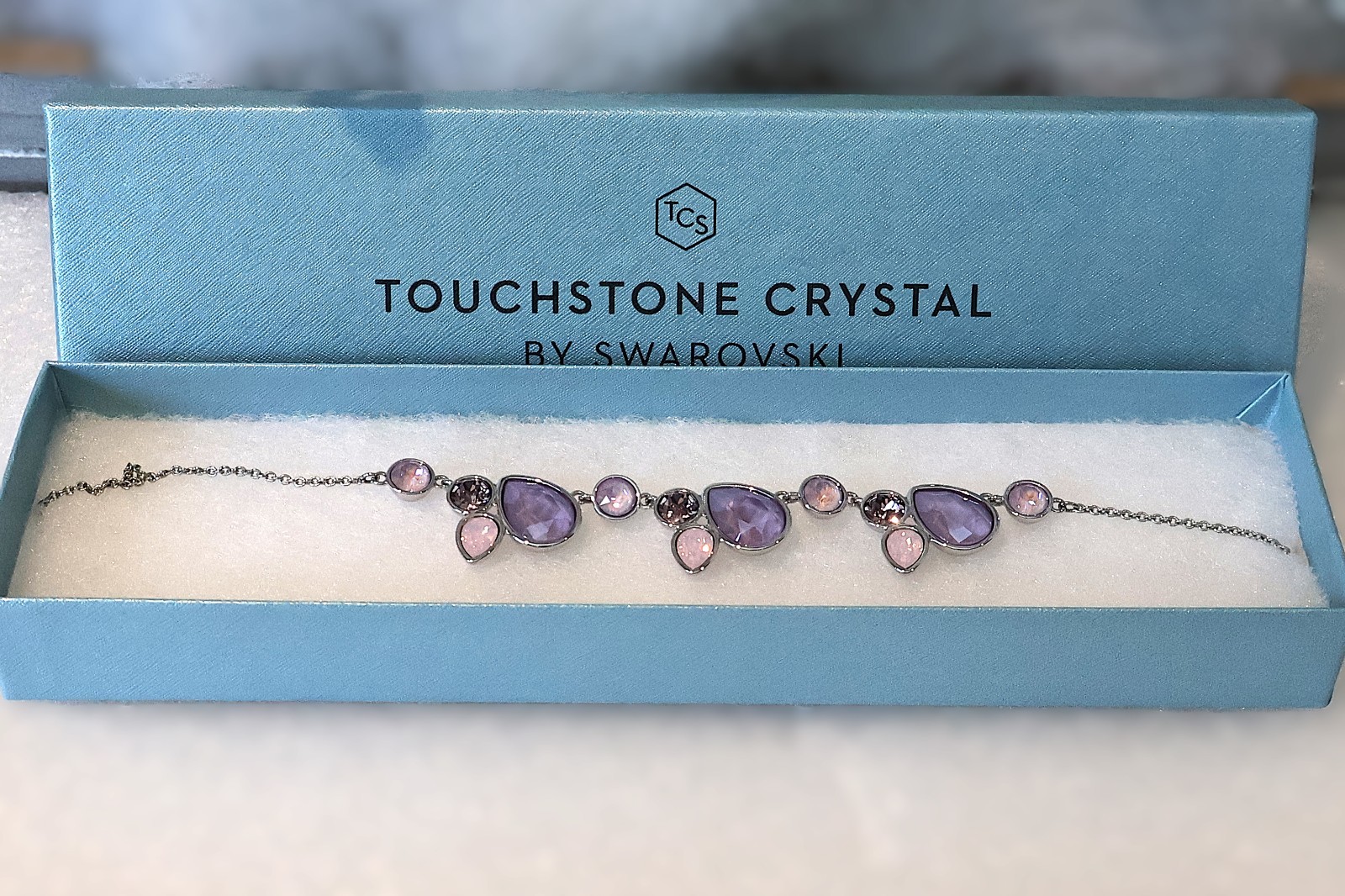 Touchstone by Swarovski Secret Romance Necklace Purple Pink In Box 16 – 18″