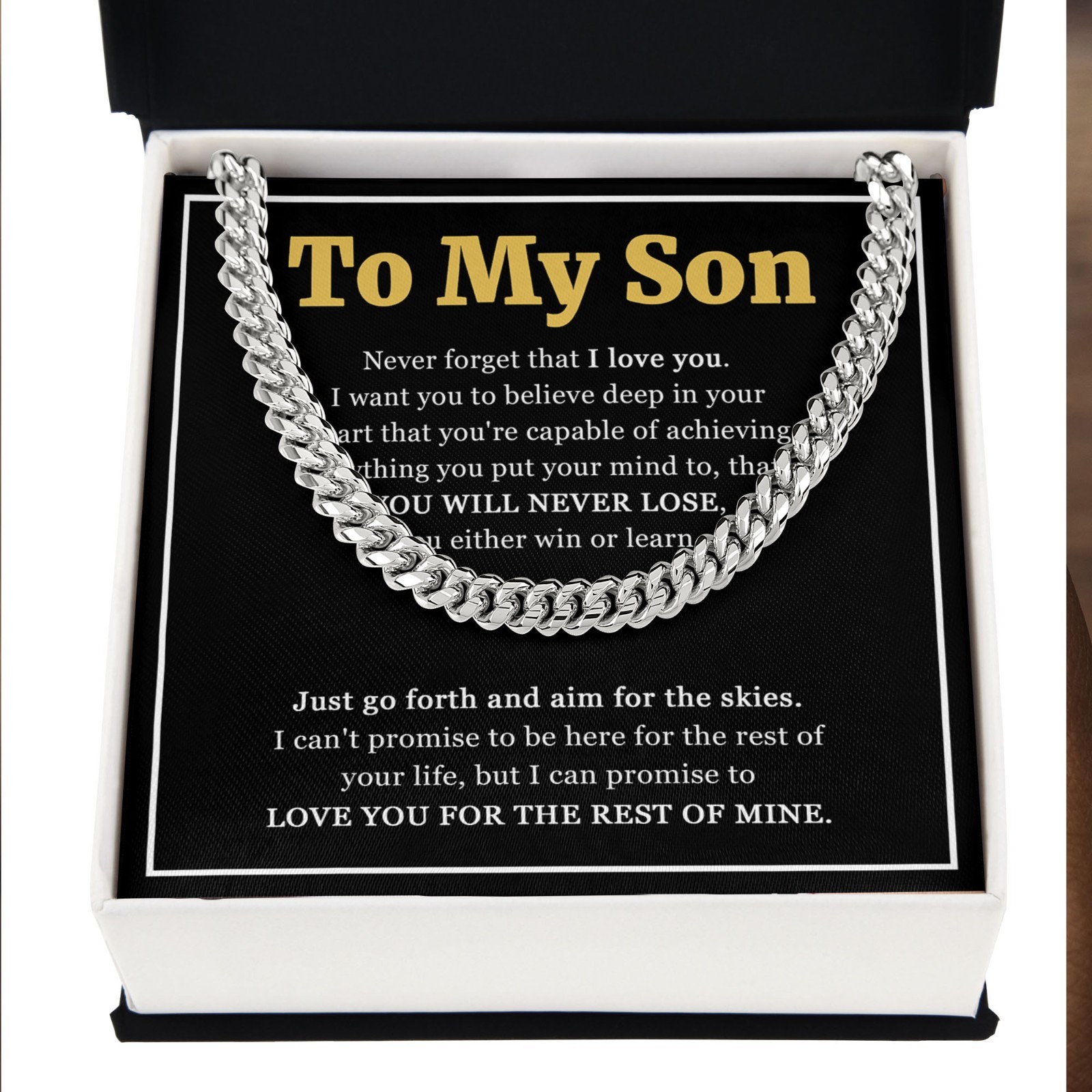 To My Son Necklace Cuban Link Chain, Encourage Bday Gift from Mom Dad I Love You