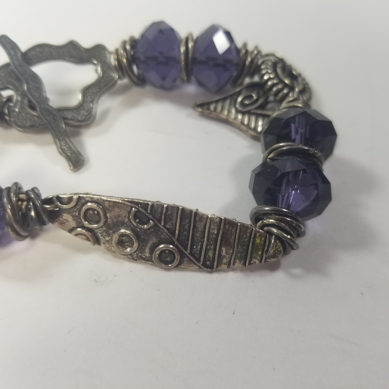 JBB Joshua Benbassat Sterling Silver Art Purple Bead Charm Bracelet with Charms