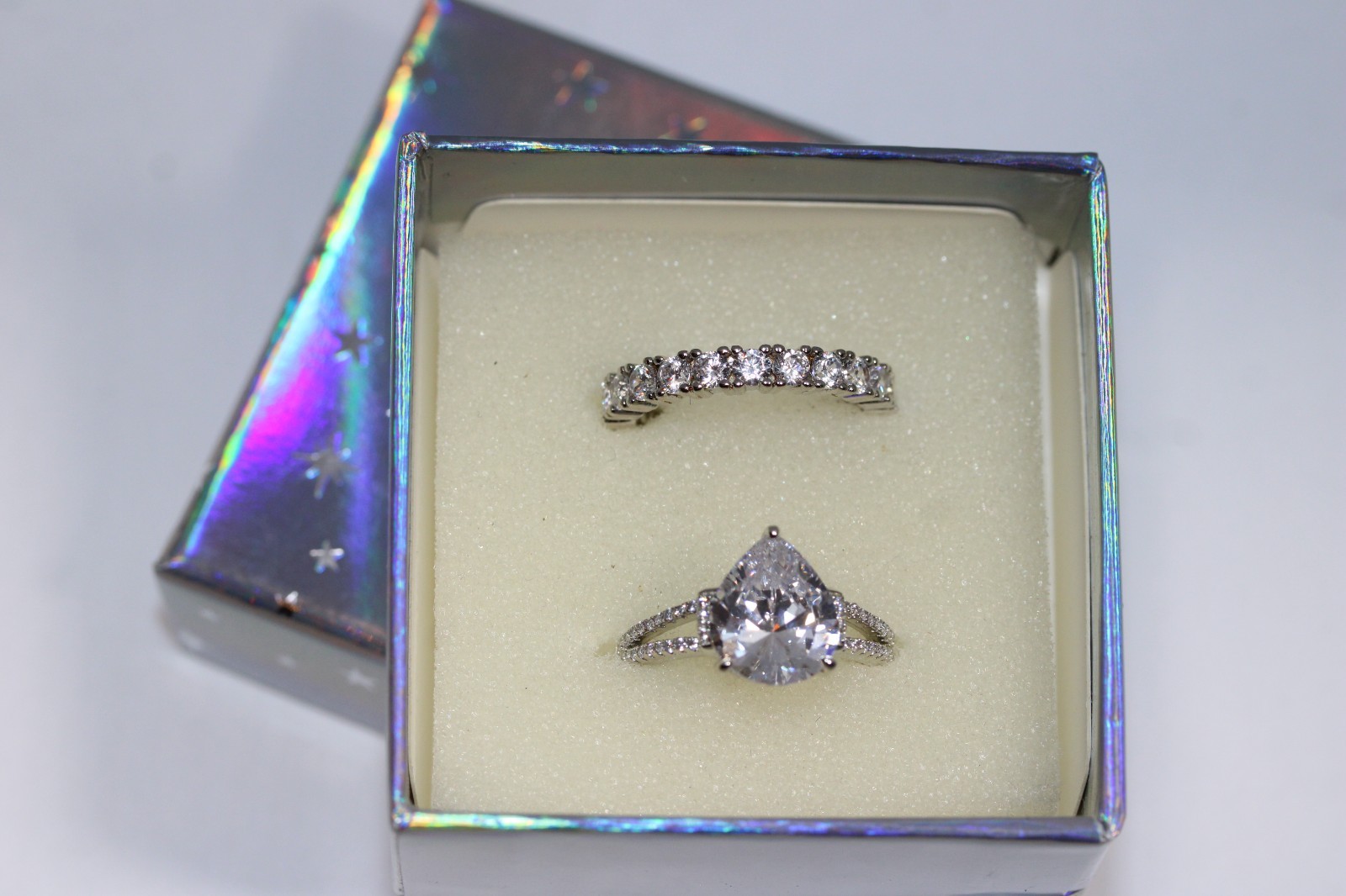 Gorgeous Sterling Silver 925 PEAR 2 Ring Wedding Set JCL NIB Size 8
