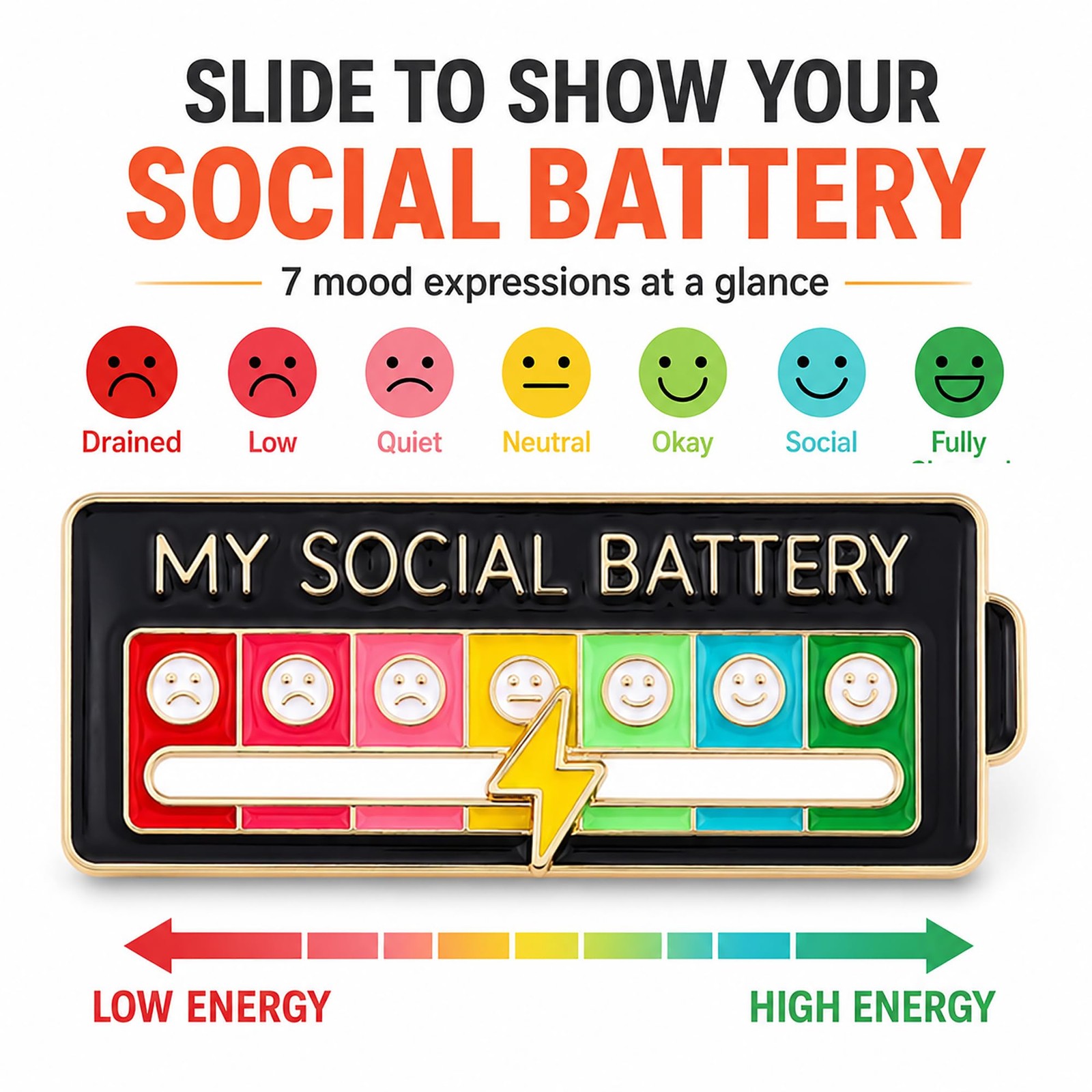 3PCS Social Battery Pin, My Slider Cute 3 Pcs, Rectangle
