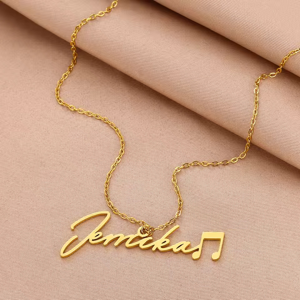 Custom Name Music Pendant Necklace Musician Musical Note Inspiration Gold Silver