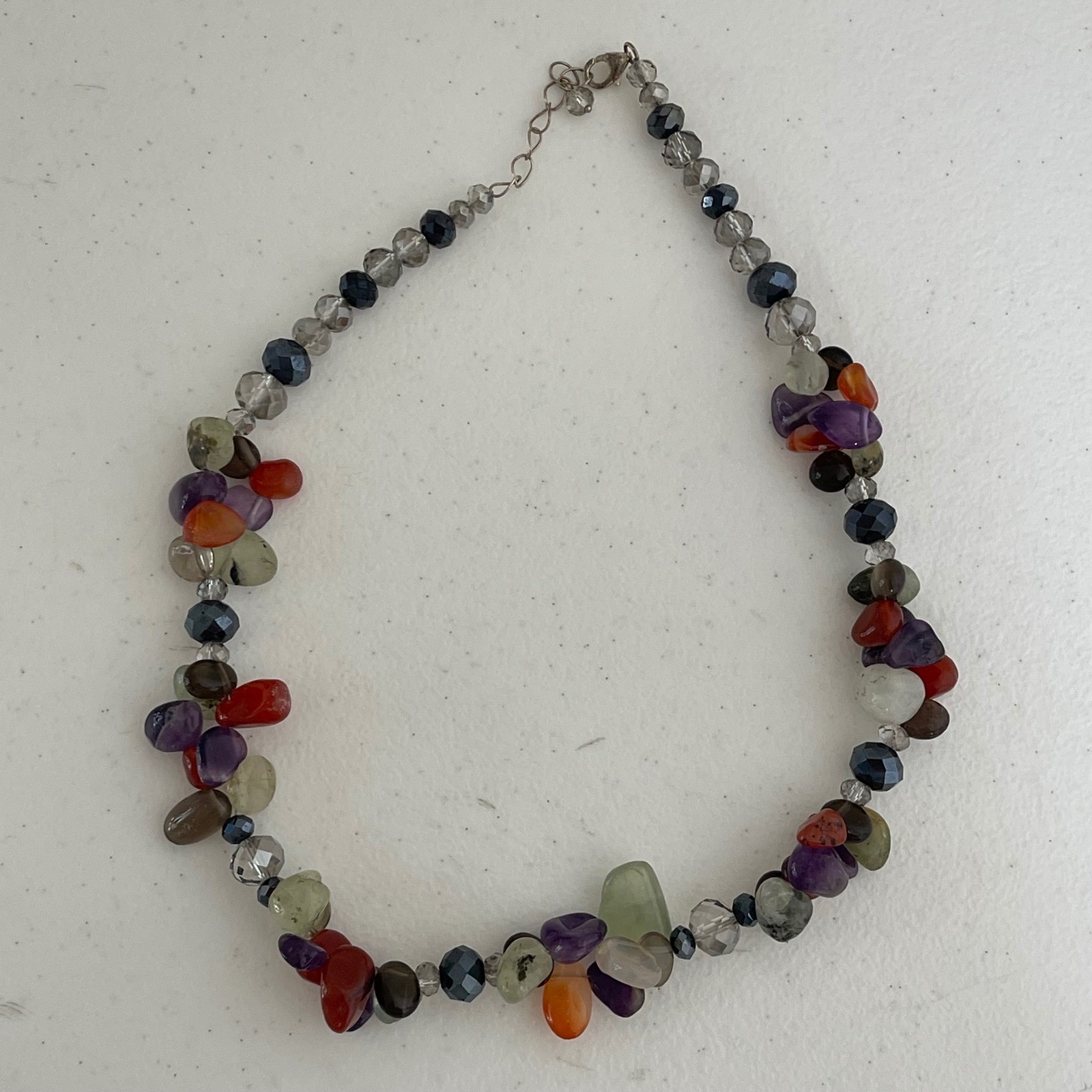 Gemstone Beaded Statement Necklace Womens Multicolor Mixed Stone Chunky Boho