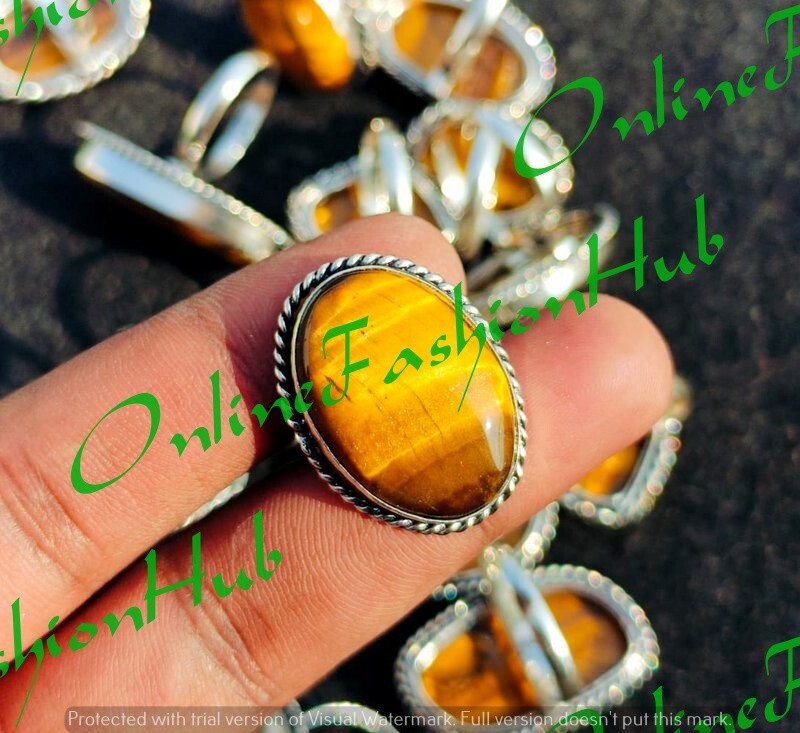 “Bulk Lot of Tiger’s Eye Gemstone Rings – 925 Sterling Silver Plated Jewelry”