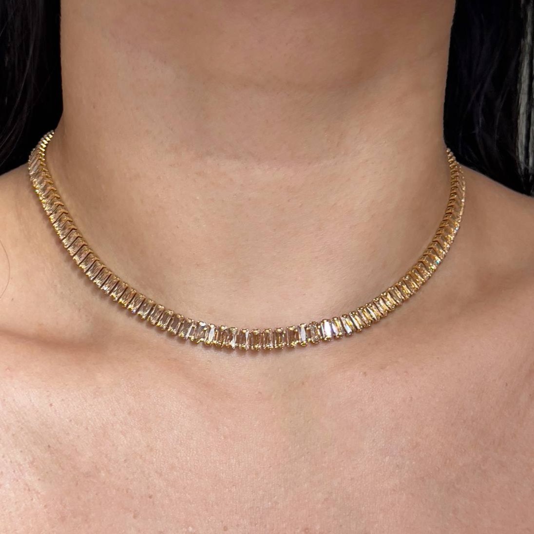 Crystal Baguette Necklace Gold Stainless Steel Women’s Choker