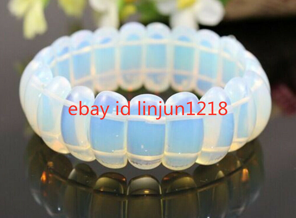 Natural New Sri Lanka Moonstone Opal Elastic Bangle Bracelet 7” AAA