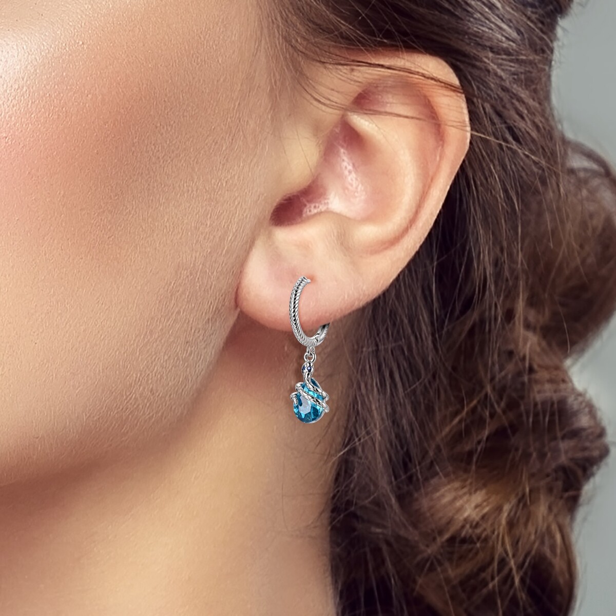 MULA 925 Sterling Silver Wrap Snake Hoop Earrings Blue AAA CZ For Women Jewelry