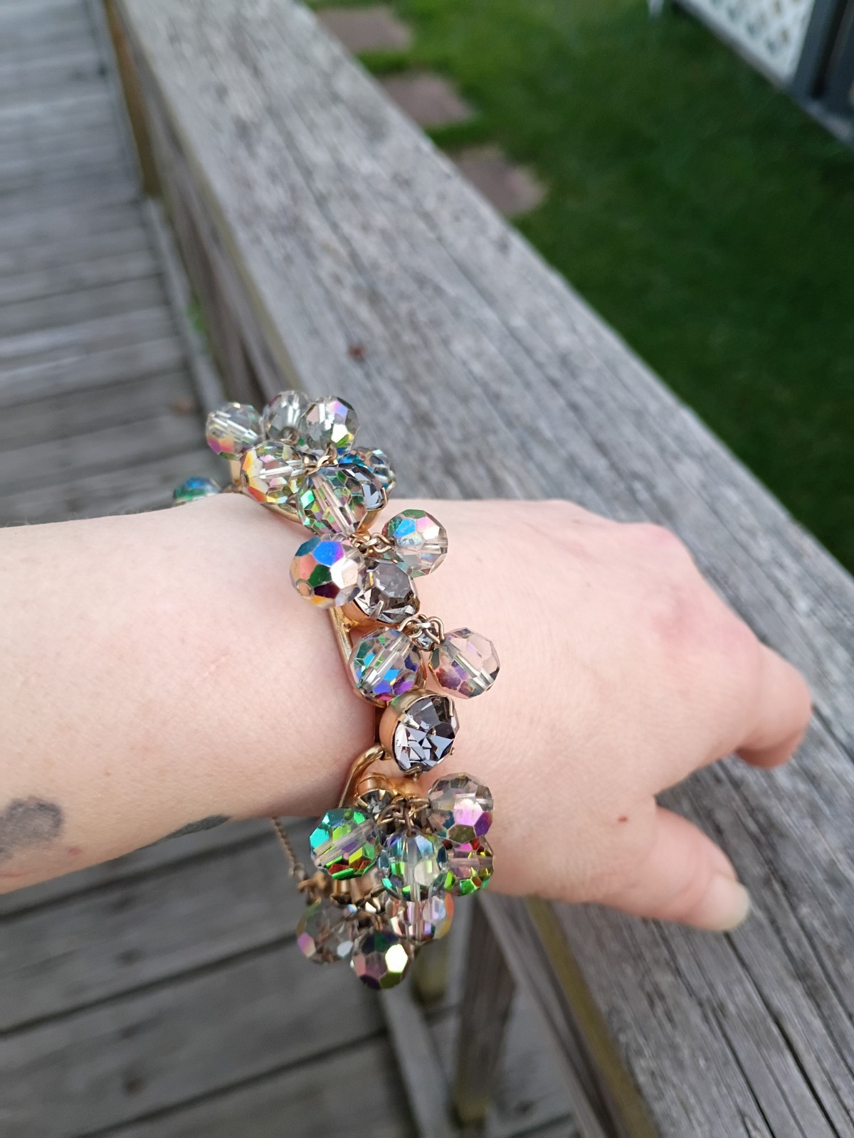 Vintage Unsigned JULIANA DeLizza Elster D&E Crystal Cluster 5 Link Bracelet