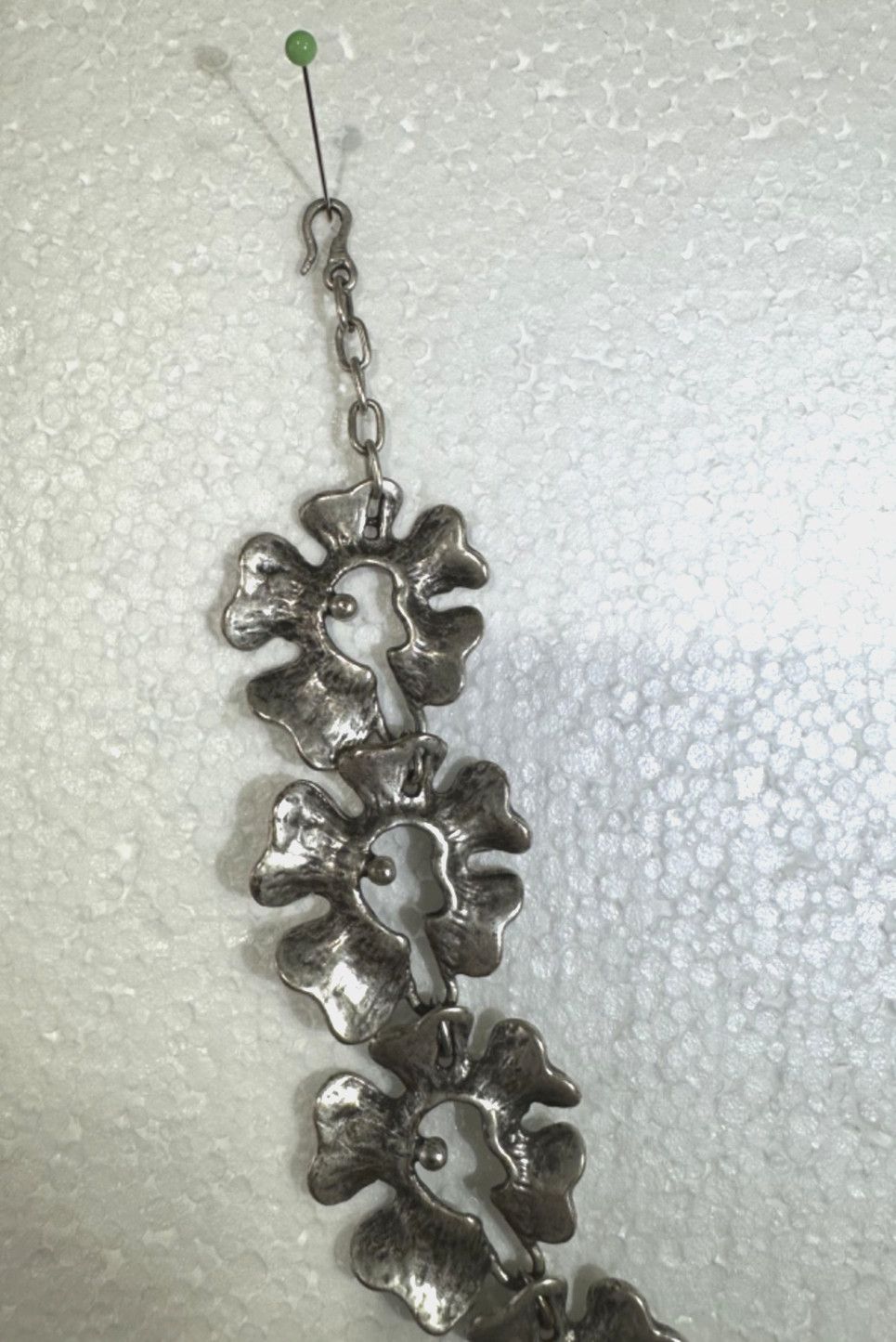 Modernist flower 22 inch necklace chunky – likely pewter