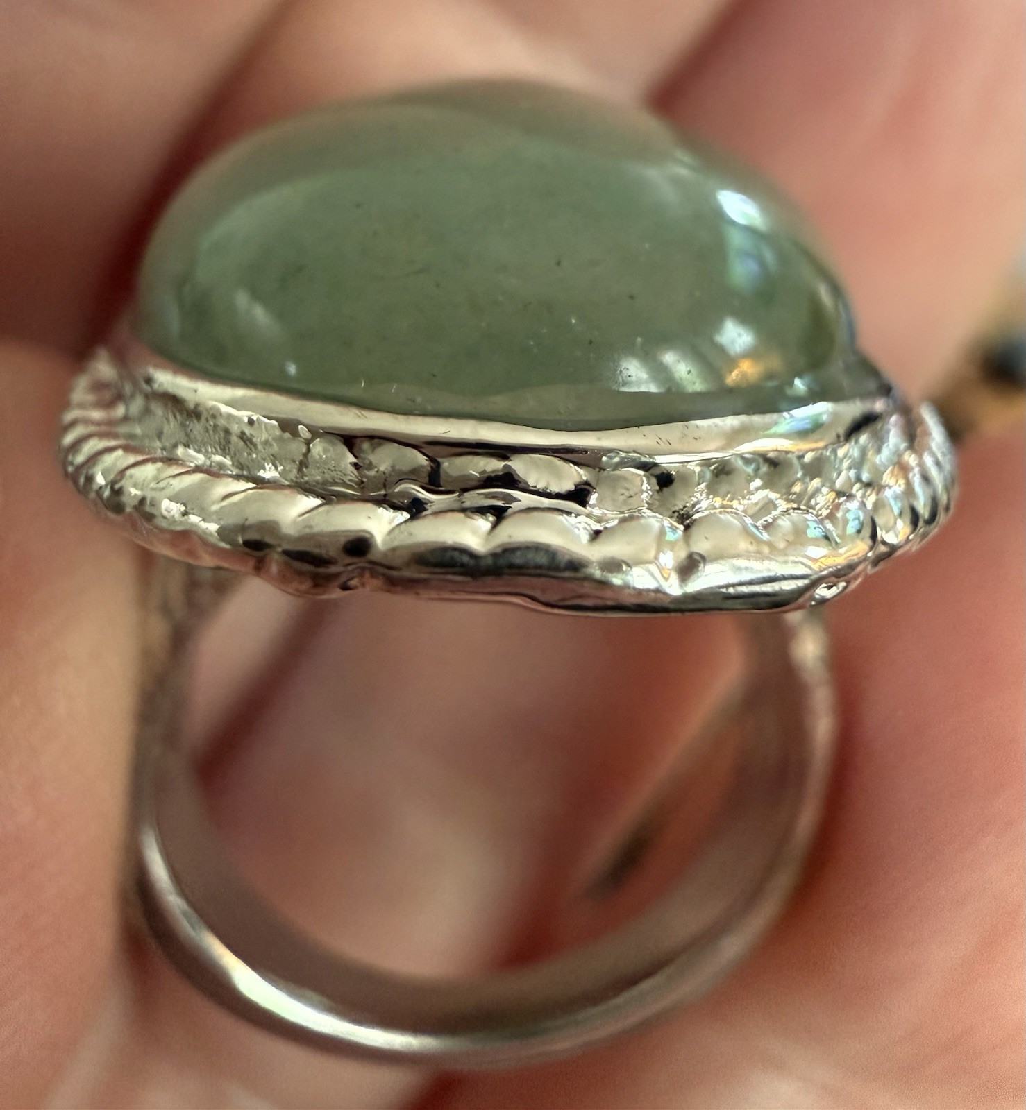 Crystal Cocktail Ring Green Aventurine Semi Precious Gemstone Open Back Bezel
