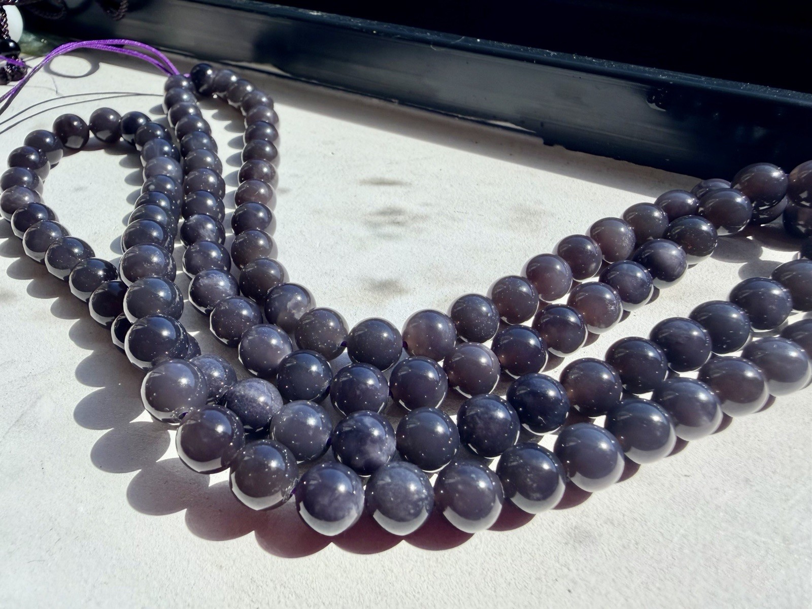 Nephrite Hetian jade necklace 8m Emperor Purple 34inch Long Rich Silky 帝王紫