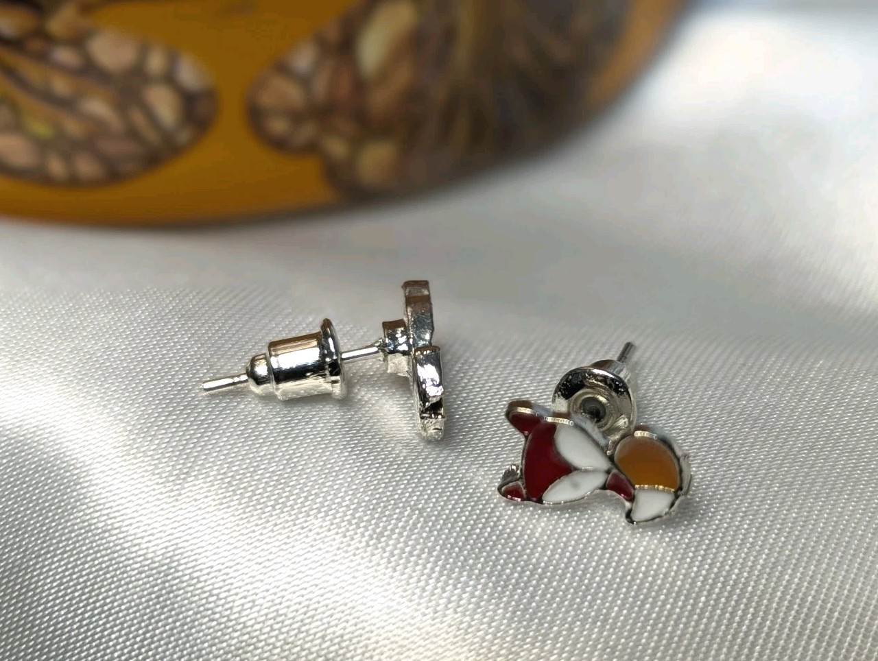 NEW Earrings Multi Brown Fox 🦊 Sterling Silver Studs Painted Fashion Earrings