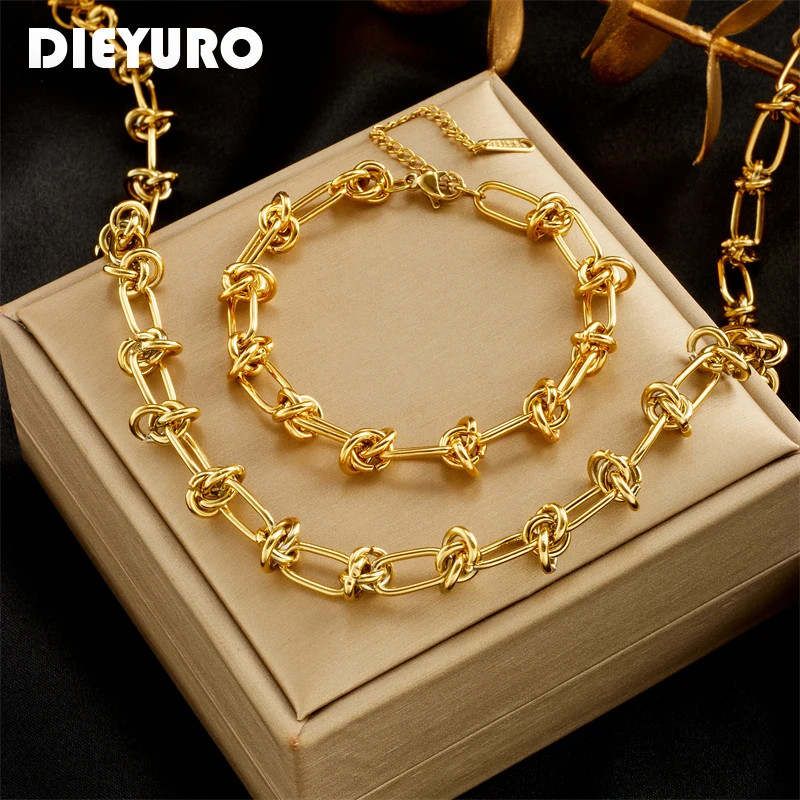 316L Stainless Steel Gold Silver Color Twist Womens Girl Jewelry Set