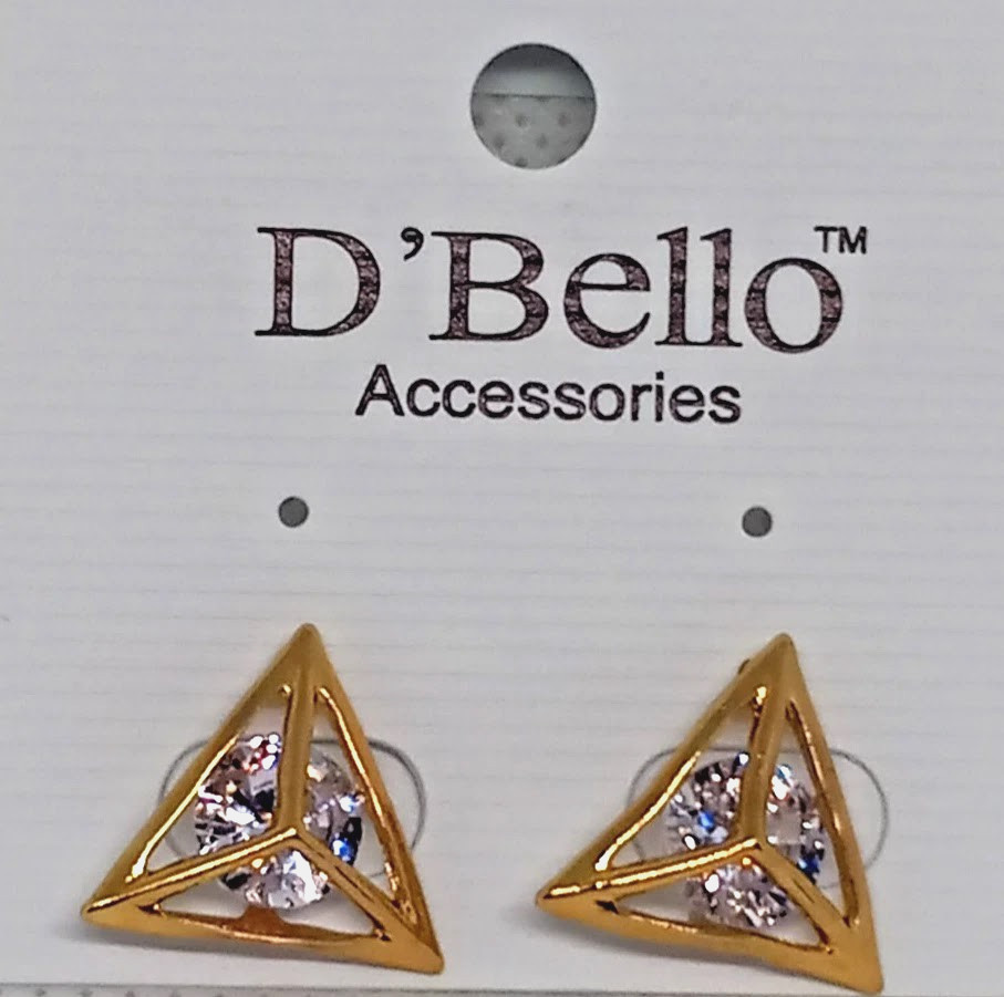 D’Bello Accessories Gold Tone Triangle Stud Earrings Caged Gem