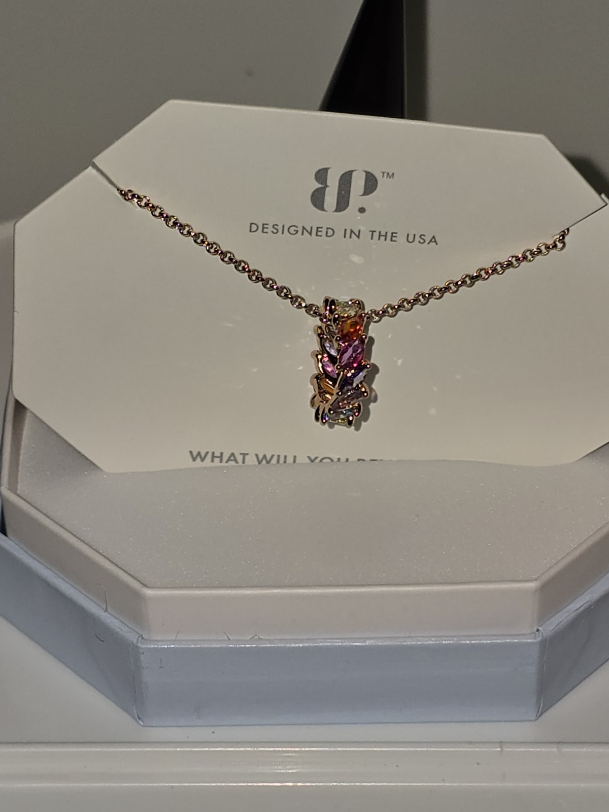 NK75064 Stunning details Gradient of Multi Color Cz on Rose Gold Necklace