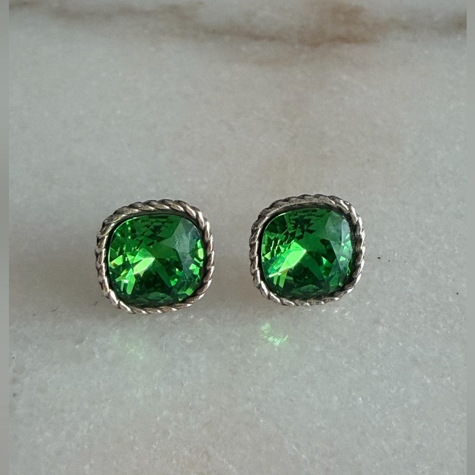 BRIGHTON Sparkleville Post Earring in Vibrant Green & Silver VINTAGE EUC