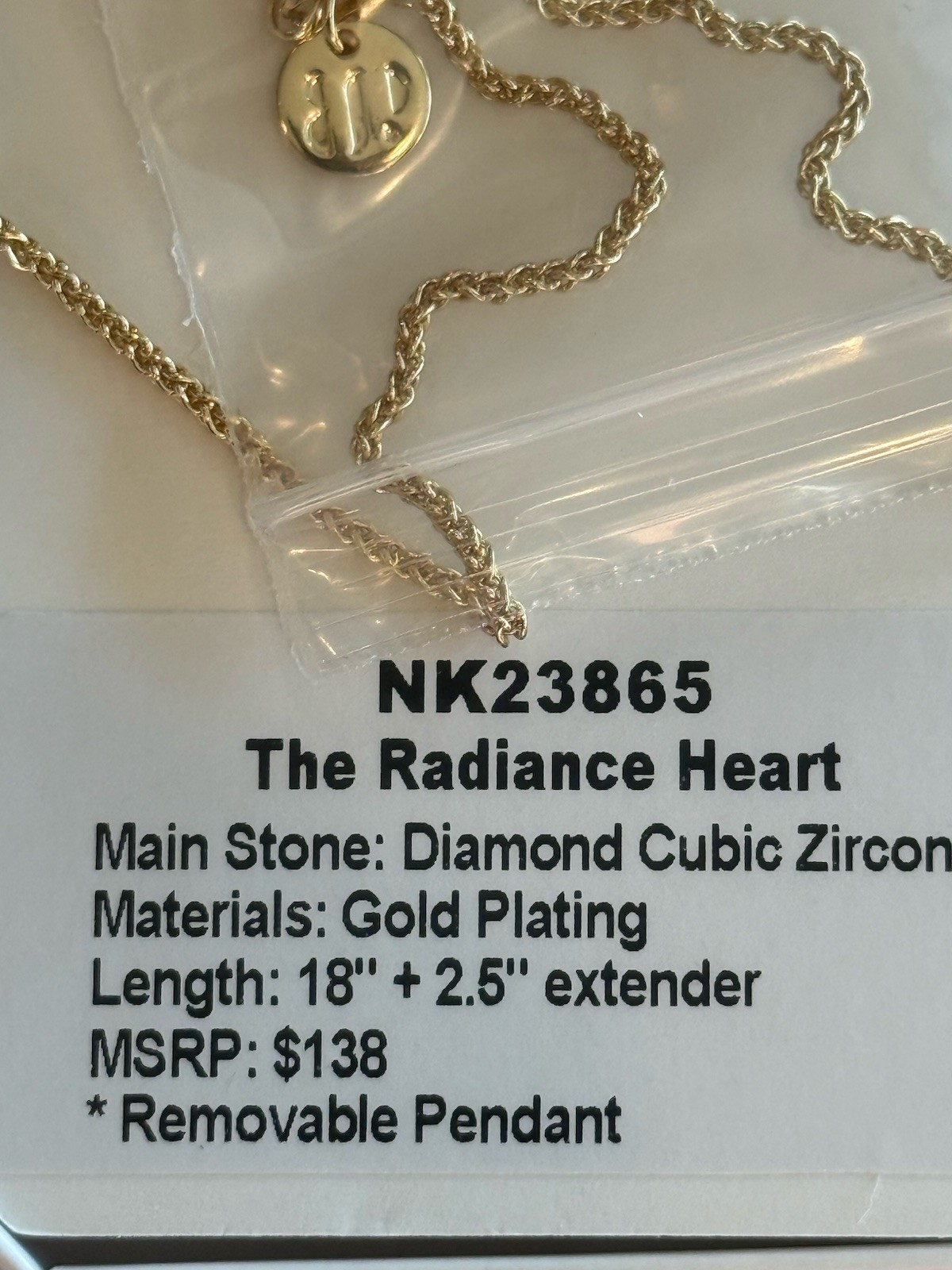 Bomb Party BP-OG Necklace-The Radiance Heart-CZ on Gold Plating-NK23865-NEW