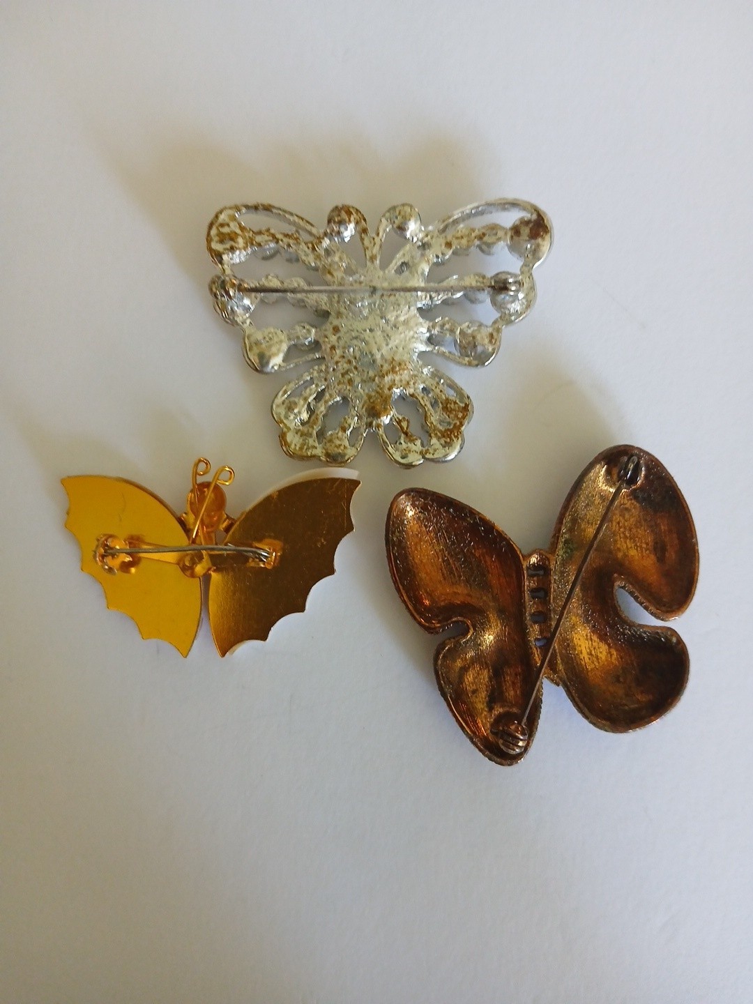 Lot Of Three Butterfly Pins Roaches Rhinestone Ceramic And Enamel
