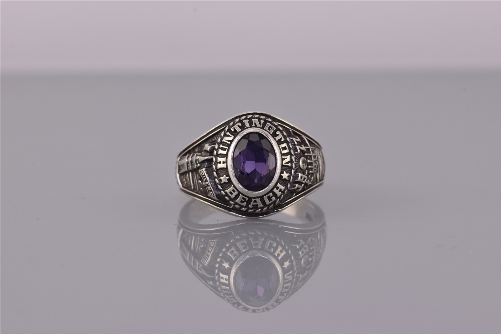 Jostens Sterling Silver Purple Sapphire Huntington Beach Band Ring 925 Sz: 6