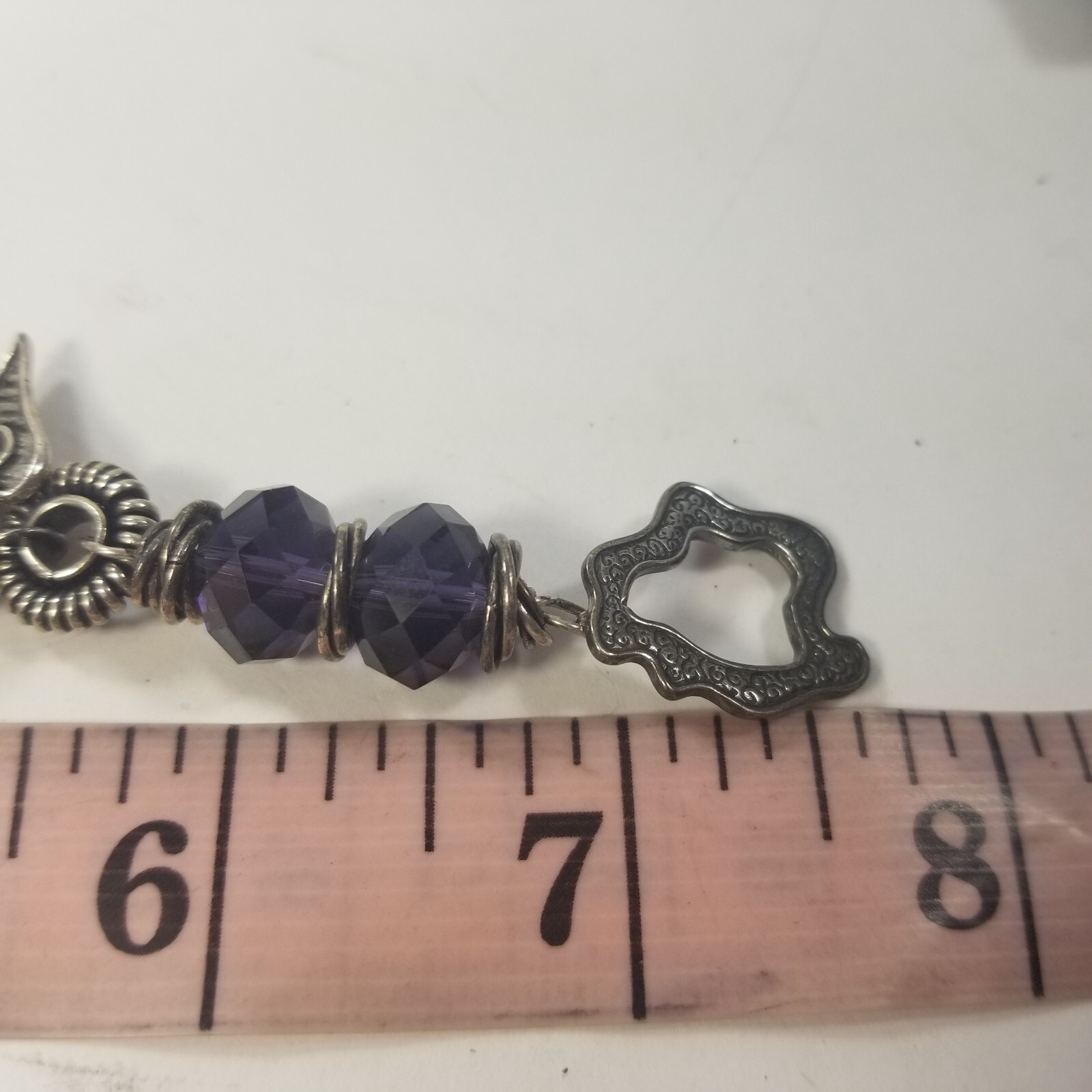 JBB Joshua Benbassat Sterling Silver Art Purple Bead Charm Bracelet with Charms