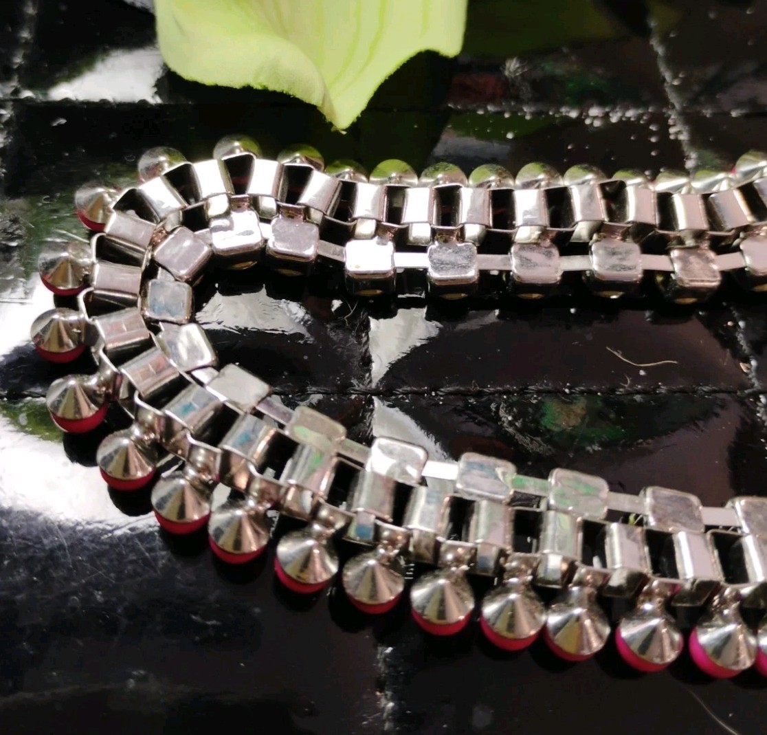 Designer ADORNABLE U Silvery Hot Pink Gem w/Crystal Rhinestones 17″ Necklace!