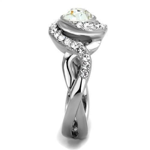 TK2111 – High polished (no plating) Stainless Steel Ring with Top Grade Crystal