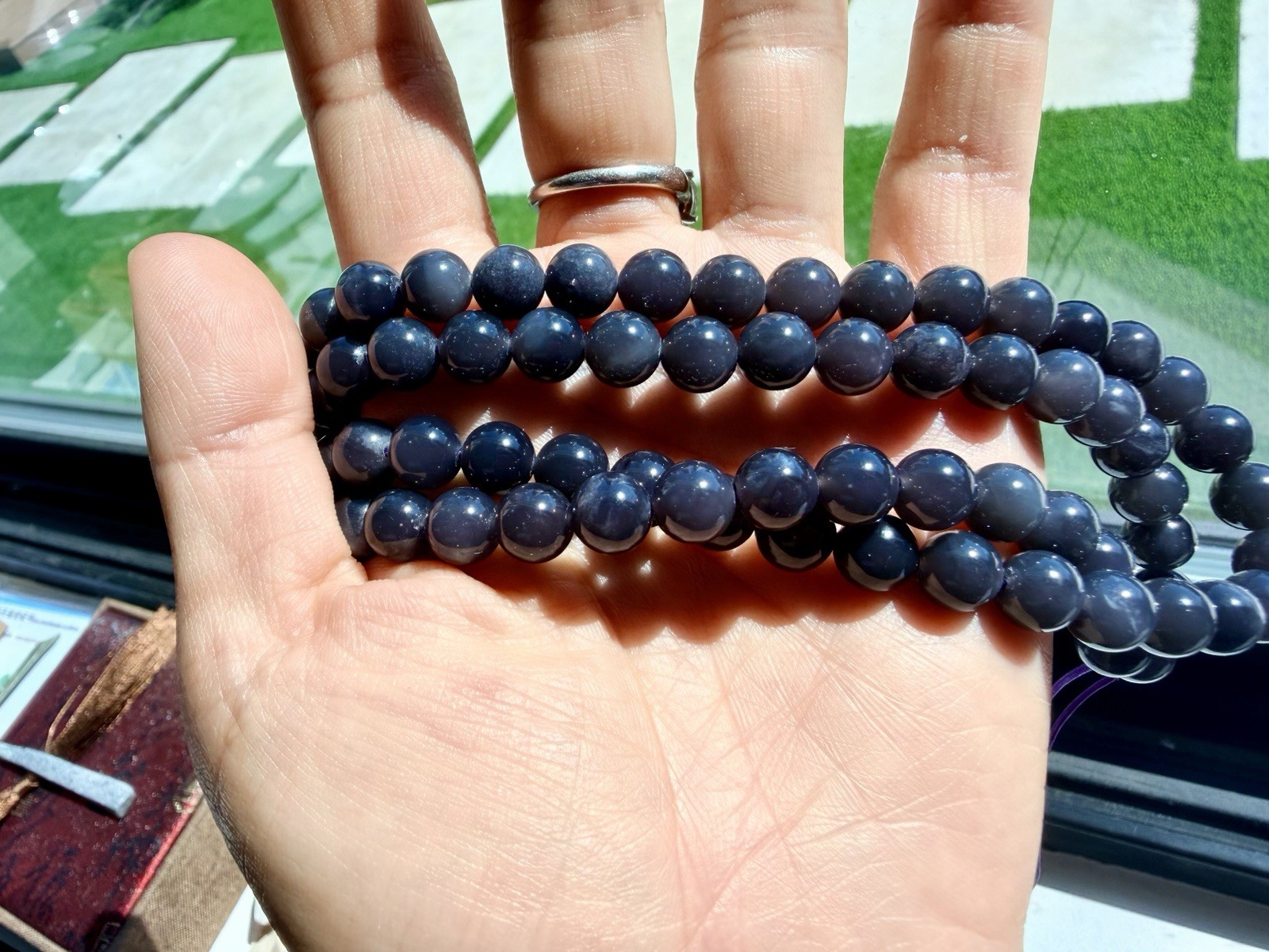 Nephrite Hetian jade necklace 8m Emperor Purple 34inch Long Rich Silky 帝王紫