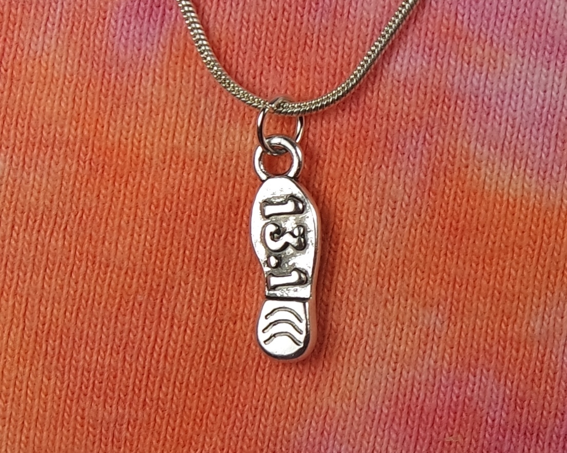 13.1 Half Marathon Runner Necklace, Running Shoe Double Sided Charm Pendant Run
