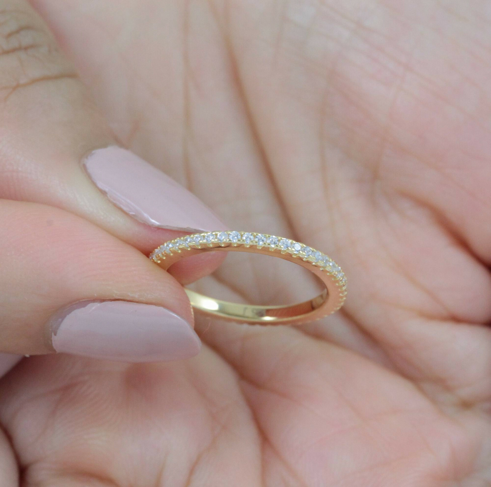 1.2mm Eternity Yellow Gold Plate 925 Sterling Silver CZ Band Ring 1-15 ML1413Y