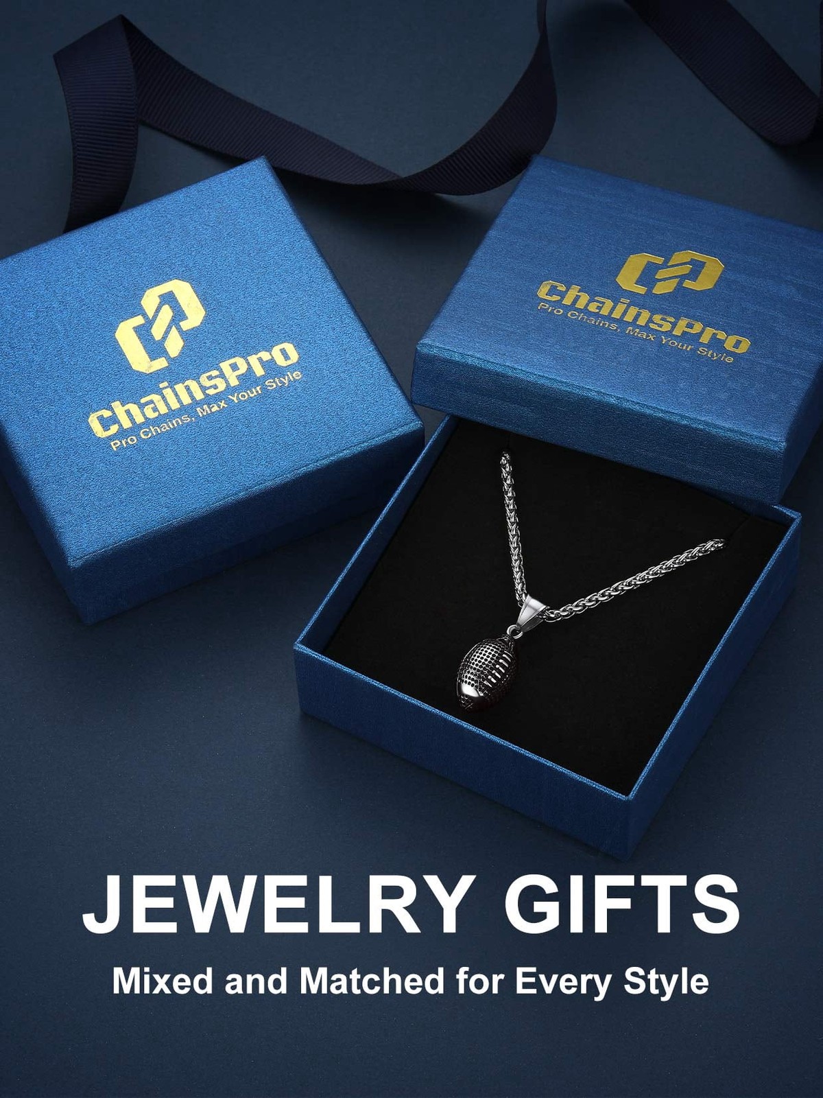 Men’s Football Ball Necklace 316L Stainless Steel Sport Pendant 22+2 Inch