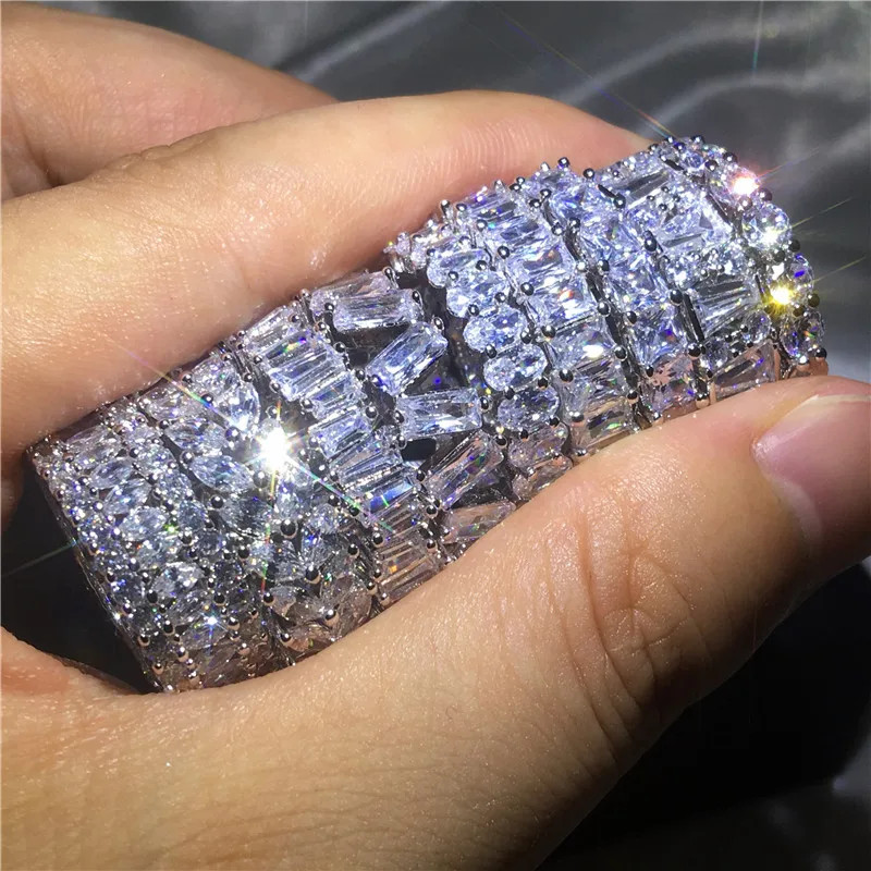 925 Sterling Silver Eternity Band Women Zircon Prong Setting Engagement Jewelry