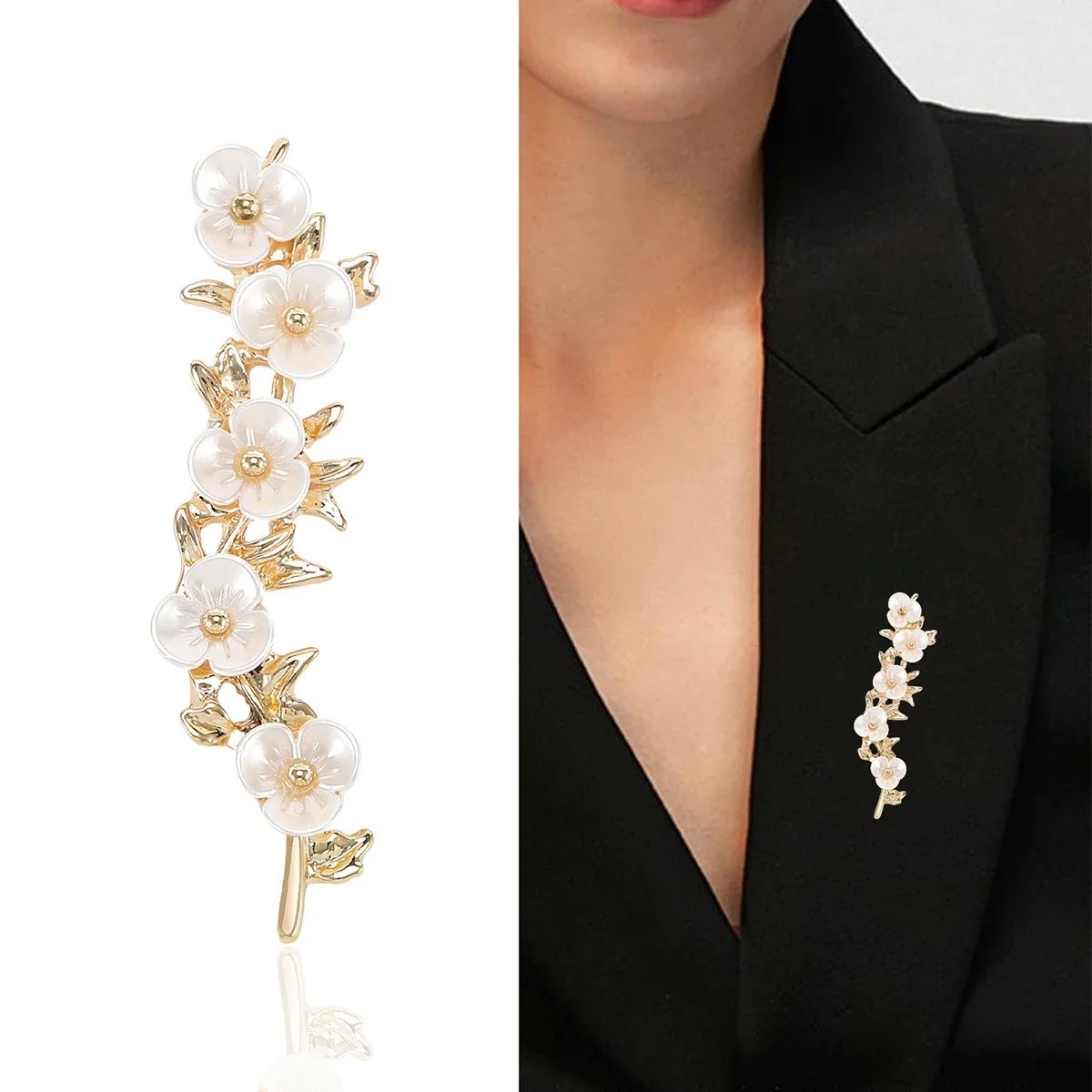 Rhinestone Plum Blossom Branch Pin for Women Pearl Plant Flower Office Party DIY