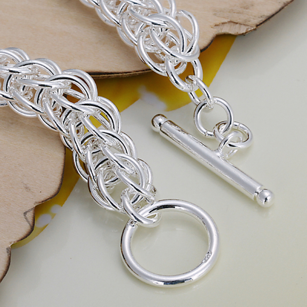 Women’s Unisex 925 Sterling Silver Bracelet 7.5 Inches 10MM Toggle L56