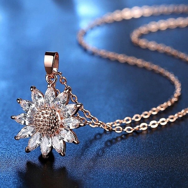 Gold/Silver Color Sunflower Simulated Diamond Crystal Elegant Necklace – New