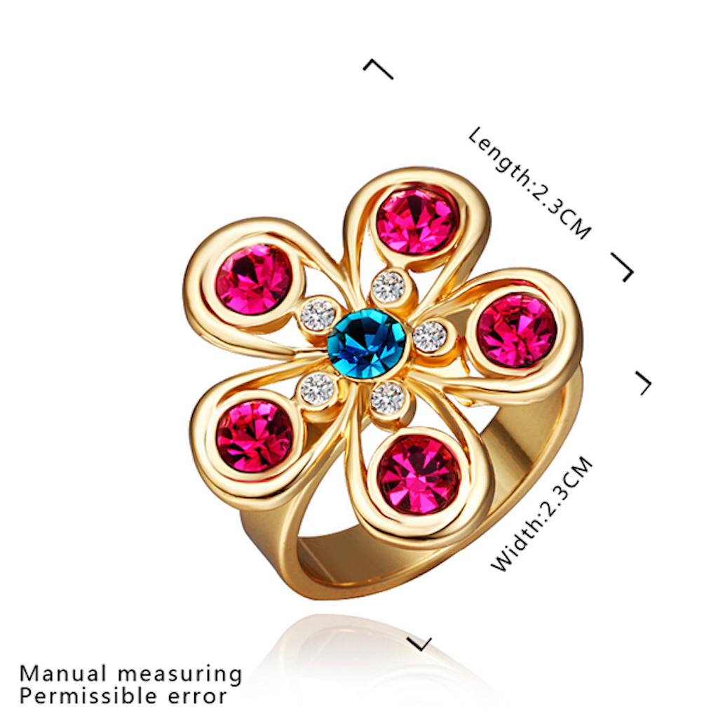 18K Gold Blue Pink Zirconia Flower Band Ring Size 8 B117