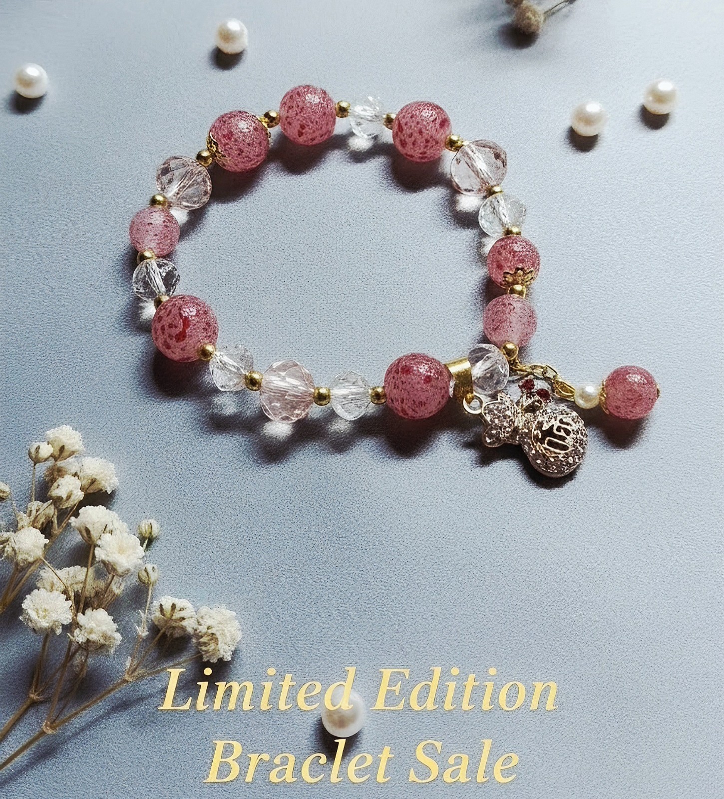 Crackle Glass Bracelet Stretch Beaded Crystal Gold Tone Multicolorful
